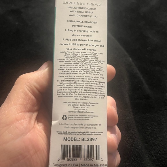 Wireless Gear 10’ Lightning Cable With Car charger Mint For IPhone | New - Picture 4 of 5